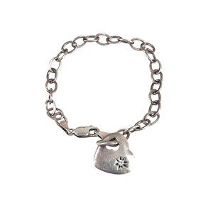 Sterling Silver Heart Charm Bracelet With Lobster Clasp & Star Engraving